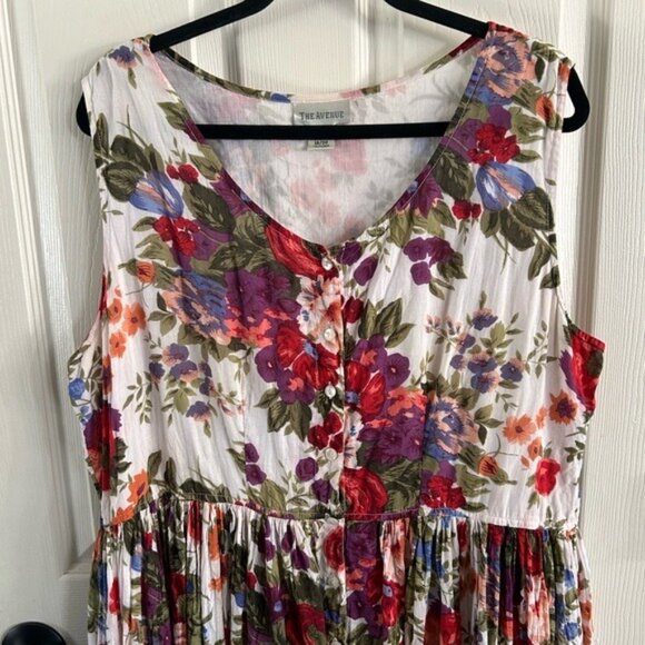 The Avenue Floral Maxi Tank Dress Button Front Sz 18/20 Semi Sheer Spring Read - Picture 2 of 16